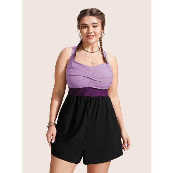 3X 22 24 Plus Size BloomChic Crossover One Piece Swimsuit Stretchy  pockets - Picture 1 of 5